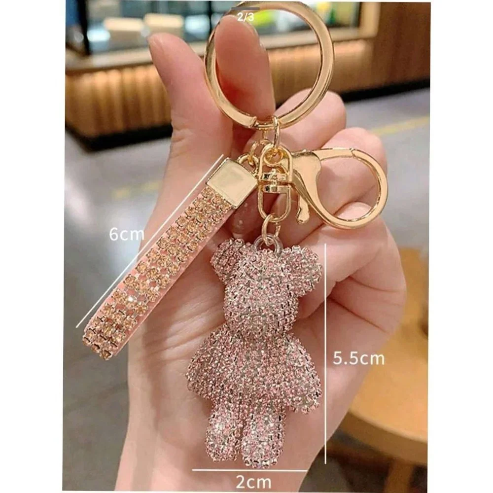 Trendy Rhinestone-embedded Bear Shaped Keychain For Women